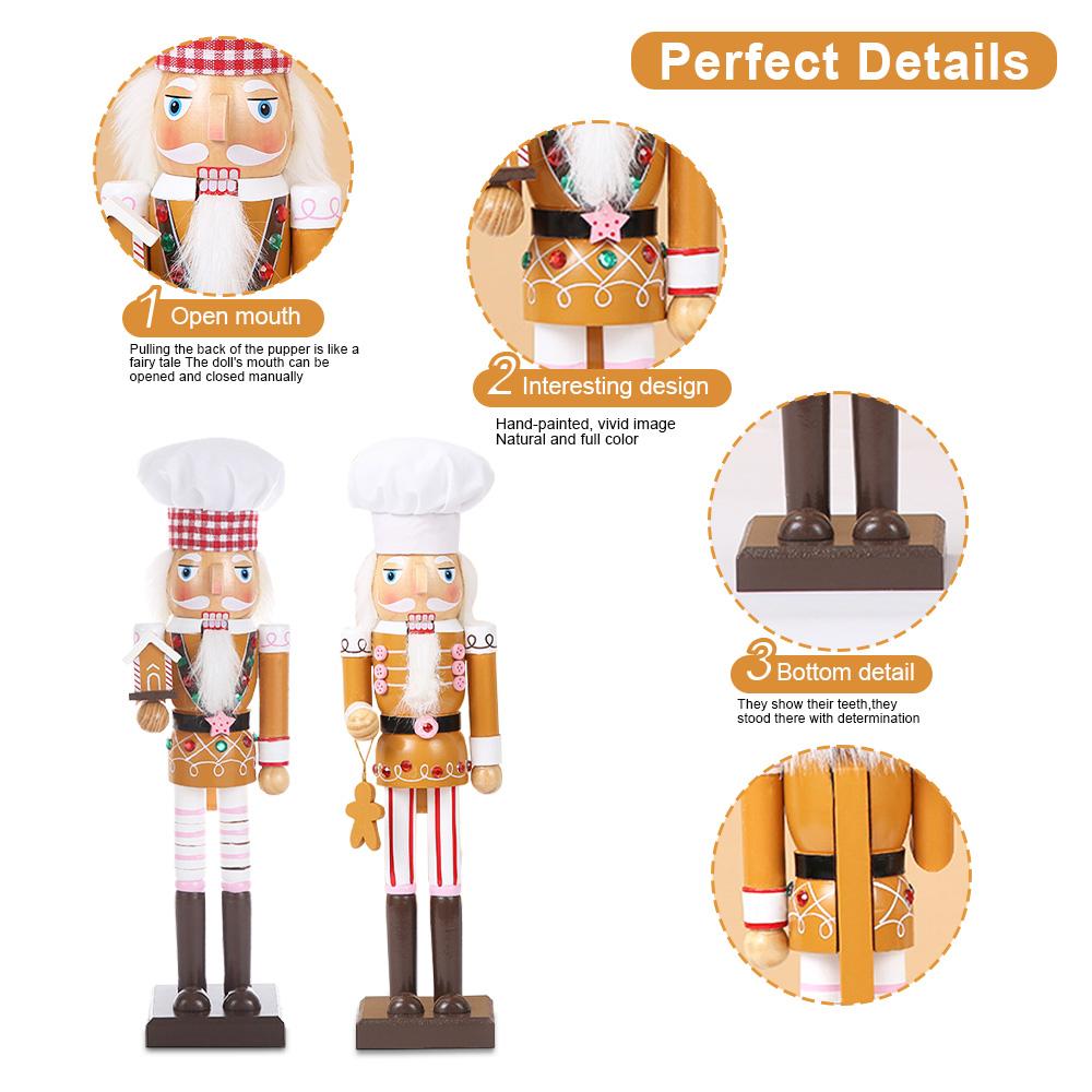 35cm/38cm Weihnachtsnussknacker Holz-Lebkuchenmann-Marionette Kreative Keks-Puppe Handwerkskunst Feiertagsgeschenk Haus-Büro-Dekoration