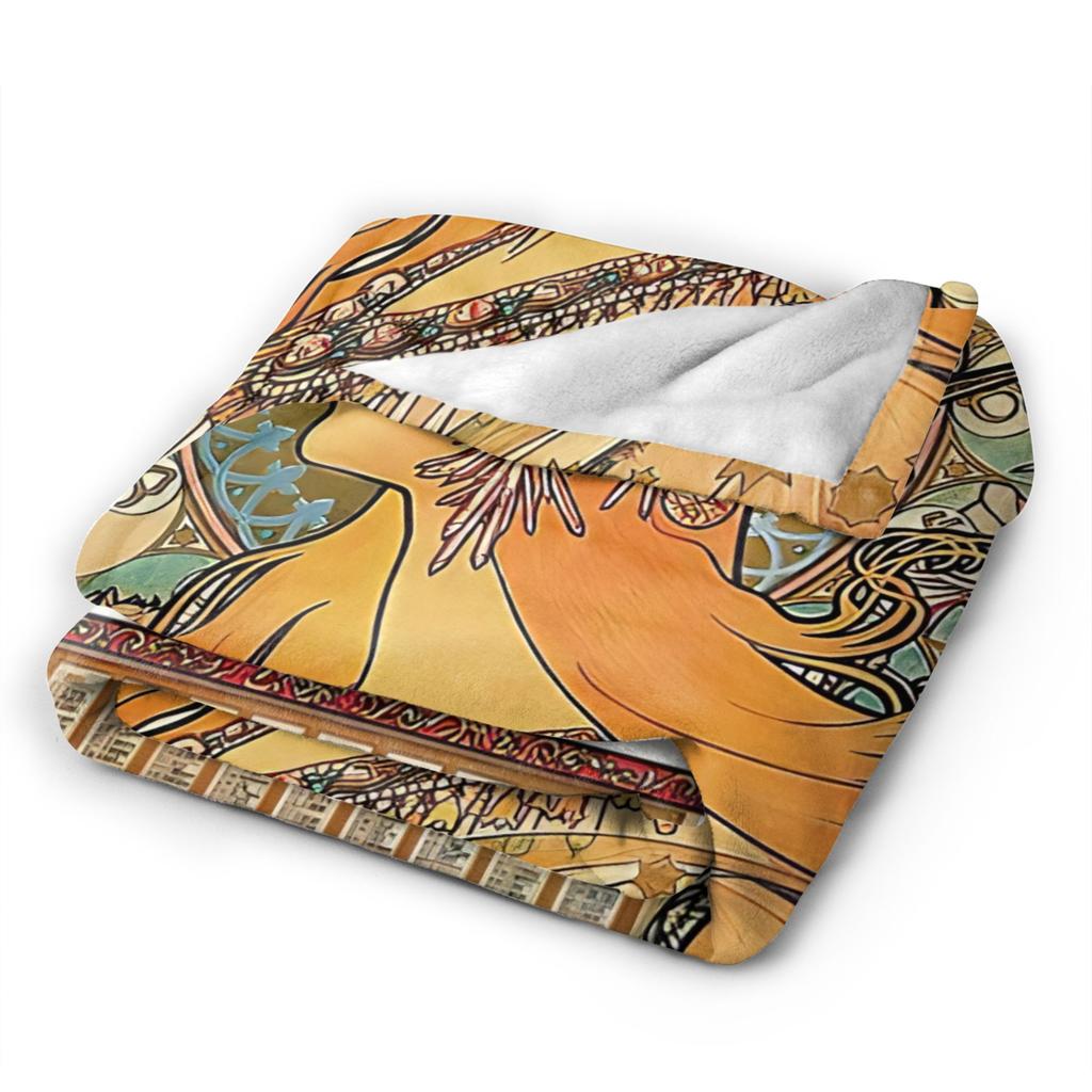 Warm Soft Blanket Students Travel Language of Flowers Alphonse Mucha Blanket Flannel Bedspread Street Trend Sofa Bed Cover