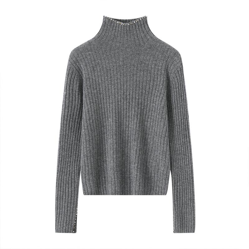 Lekasha Women's 100% Pure Cashmere Ribbed High Collar Knit Sweater