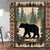 Cabin Bear Shower Curtain, Rustic Deer Hunting Decor Bath Curtains, Farmhouse Country Wooden Camping Forest Waterproof Fabric Bathroom Accessories