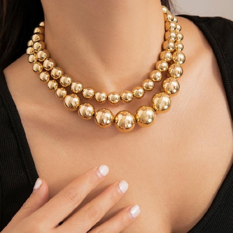 Eye Catching Large Bead Necklace Zinc Alloy Materials Clavicle Chain Accessories For Layering And Gifting