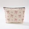 Pink Bowknot Zipper Storage Bag Travel Portable Wash Pouch Student Pencil Case Multi-Purpose Organizer for Women