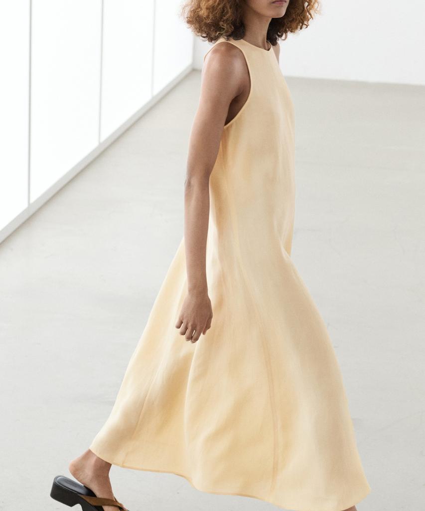 Masimodutti Linen Fluid Halterneck Midi Dress
