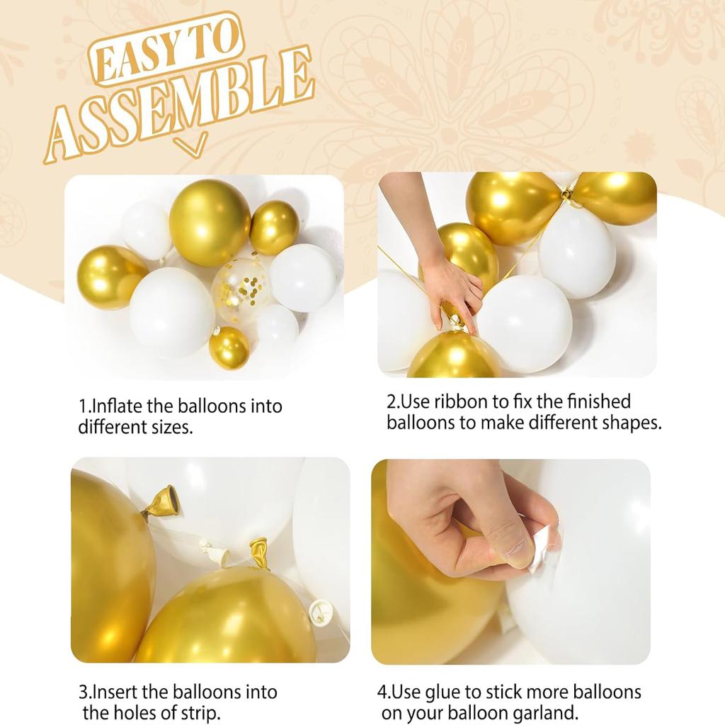 127Pcs white gold latex balloon set suitable for birthday parties, weddings, Valentine's Day party decoration