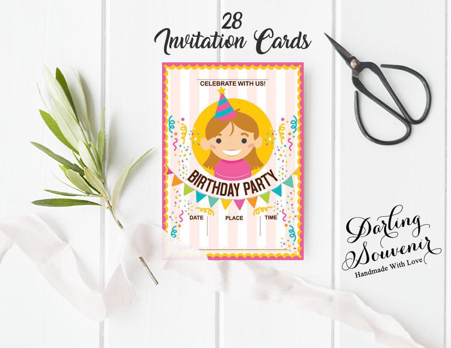 Milá suvenýrní vícebarevná narozeninová pozvánka k vytištění, prázné pozvánky k vyplnění nebo dopsání, párty potřeby, balení 28 kusů 5 x 7