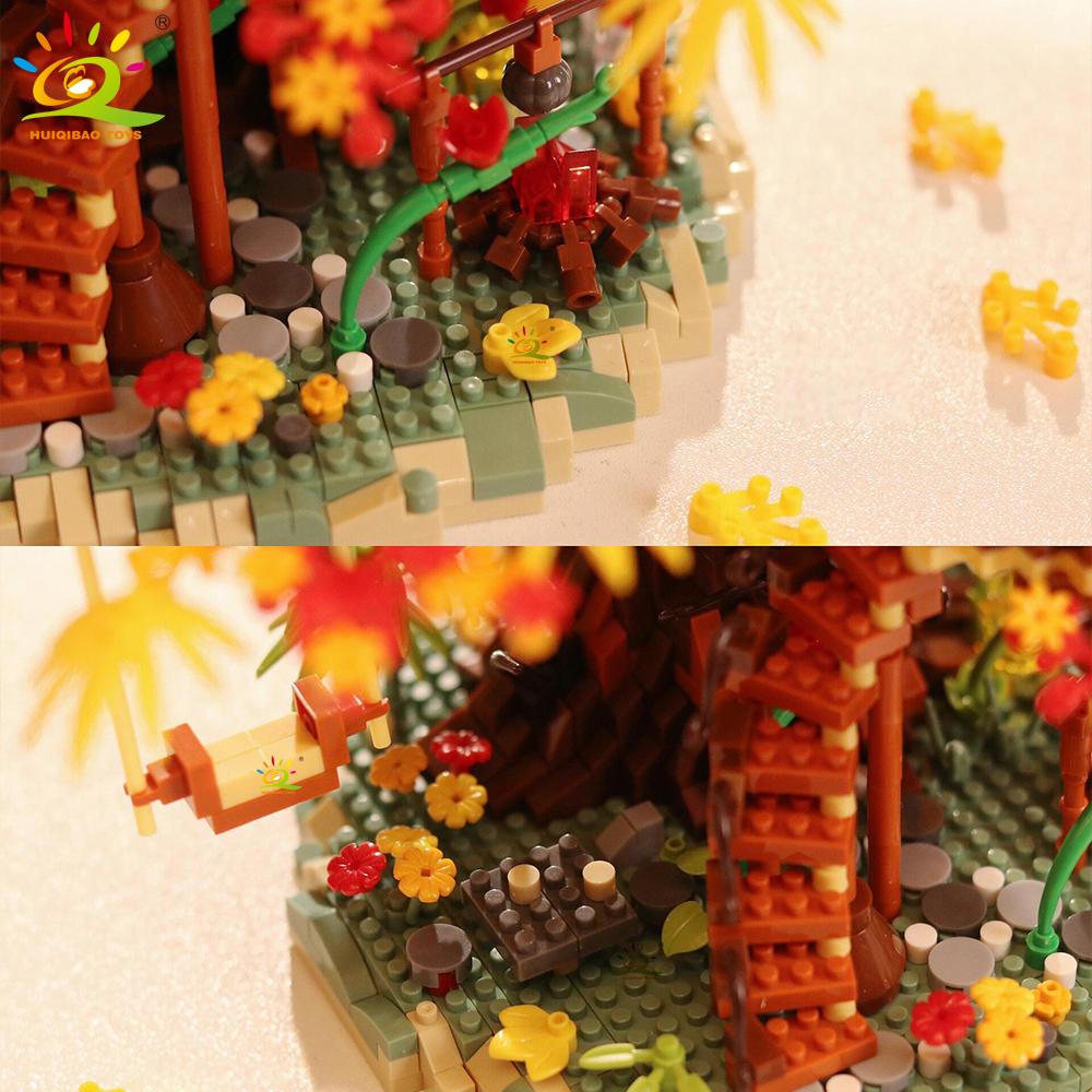 Non-Toxic Moc Autumn Treehouse Architecture Style Castle House Micro Building Block Brick For Kid Gift Children Construction Toys