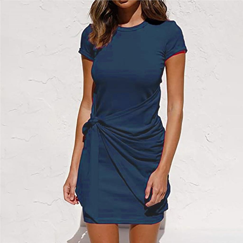 Women's Spring Summer Waist, V-neck, Short-sleeved Sexy Strap Dress