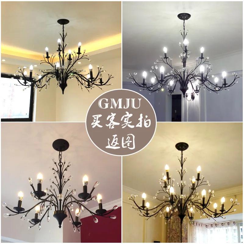 Vintage Crystal Chandeliers for Living Dining Bedroom Kitchen LED Pendant Lamp Lustre American Hotel Villa Hanging Lights