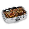 Portapillole Portatile con 2 Scomparti, Mini Custodia Organizer in Metallo per Medicine, Carino Contenitore Stampato per Pillole, Vitamine, Gioielli, Viaggio, Uso Quotidiano