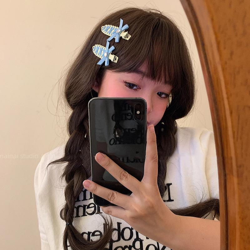 Quadratische Sommer-Schleifen-Haarspange, einfache und vielseitige Entenschnabelklemme, koreanische frische und süße Haarschmuck