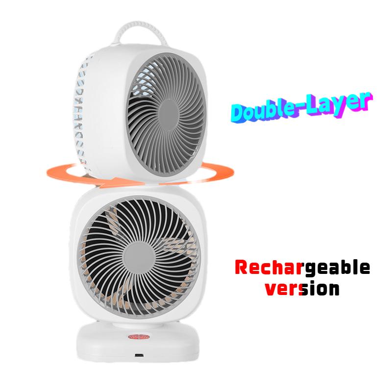 Neuer tragbarer kleiner Ventilator, doppelköpfiger, rotierender elektrischer Tischventilator, doppelschichtiger Umwälzventilator für den Haushalt