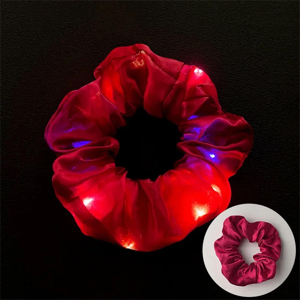 LED Luminous Hair Rope Girls Light Up Elastic Ponytail Scrunchies Glow In The Dark Headwear Party Hair Band Hair Accessories