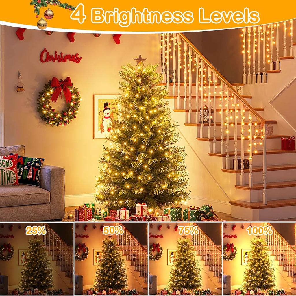 Decute 500LED 164FT Christmas Tree String Lights Green Wire Dimmable with Remote Control, UL Listed Plug in Fairy Starry Lights Decorative for