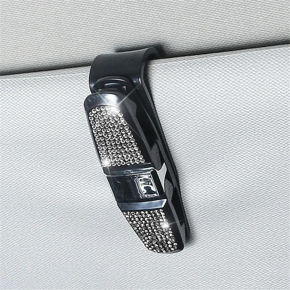 New Rhinestone Crystal Auto Sun Visor Glasses Fastener Clip Sunglasses Ticket Card Multi-Function Holder Car Interior Accessory