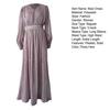 Women Maxi Dress V-Neck Puff Long Sleeve Waist-Hugging Design Long Dress Pleated Flowy Hem Thin Yarn Gown Dress