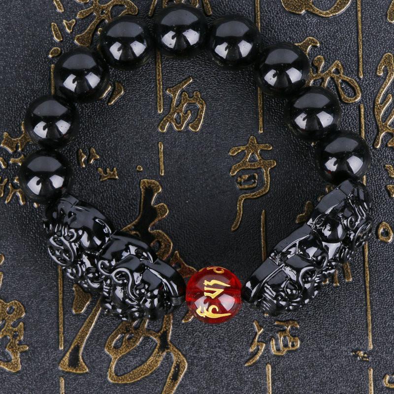 

Подарочный двойной браслет Pi Xiu Obsidian Heart Sutra для мужчин и женщин, привлекает богатство, ювелирные изделия на удачу 10mm