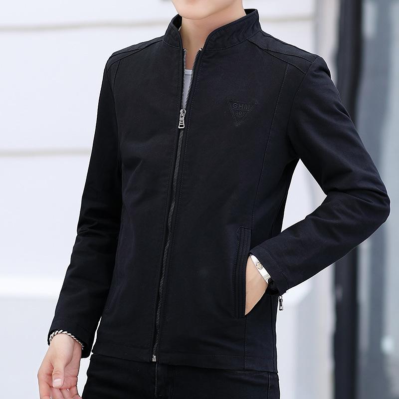 

Весенняя мужская куртка, мужская повседневная облегающая куртка корейского стиля, однотонная куртка с воротником-стойкой, молодежная куртка M