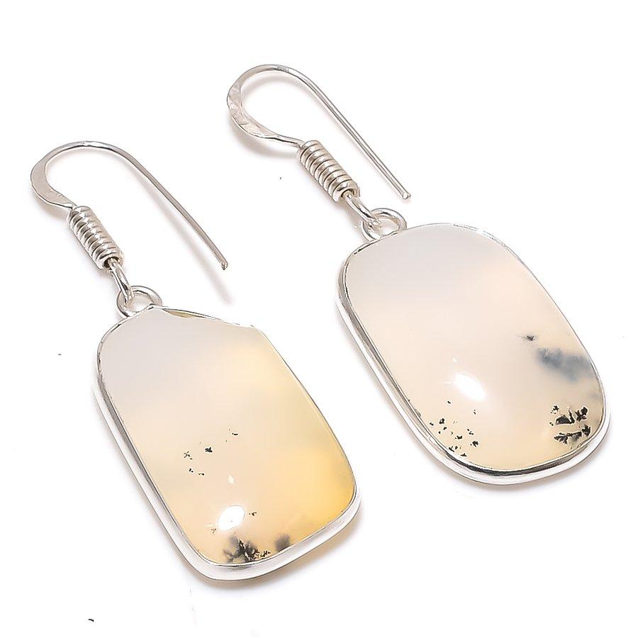 Natural Dendrite Opal Gemstone 925 Sterling Silver Jewelry Earring 1.65 AE-12459