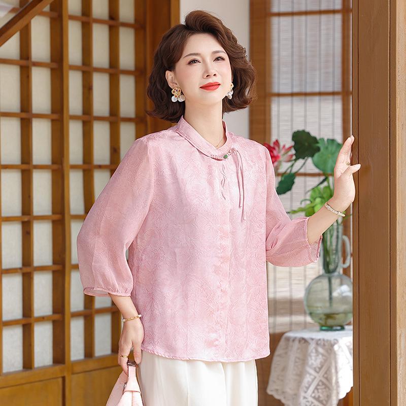 Chinese Style Summer Top for Mothers: Lightweight, Seven-Point Sleeves, New Fashion for Middle-Aged and Elderly Women
