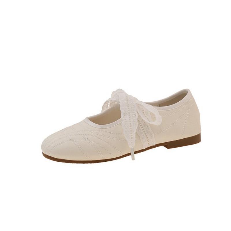 

Flat bottom shallow mouth single shoes women s new lace bow ballet shoes women s round head Mary Jane shoes 40