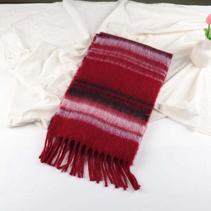 Dopamine imitation cashmere striped fringed high-end scarf women's autumn and winter warm thickened mohair scarf