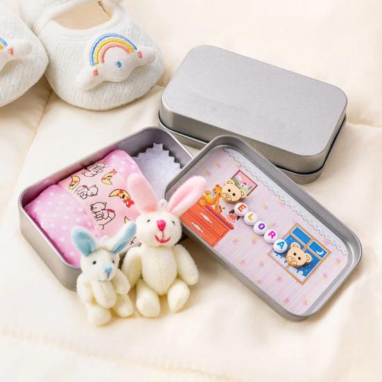 Little Pocket Bunny in Box Mini Plush Mom And Baby Bunny Living in A Tin Box Easter Basket Stuffer Gifts for Kids