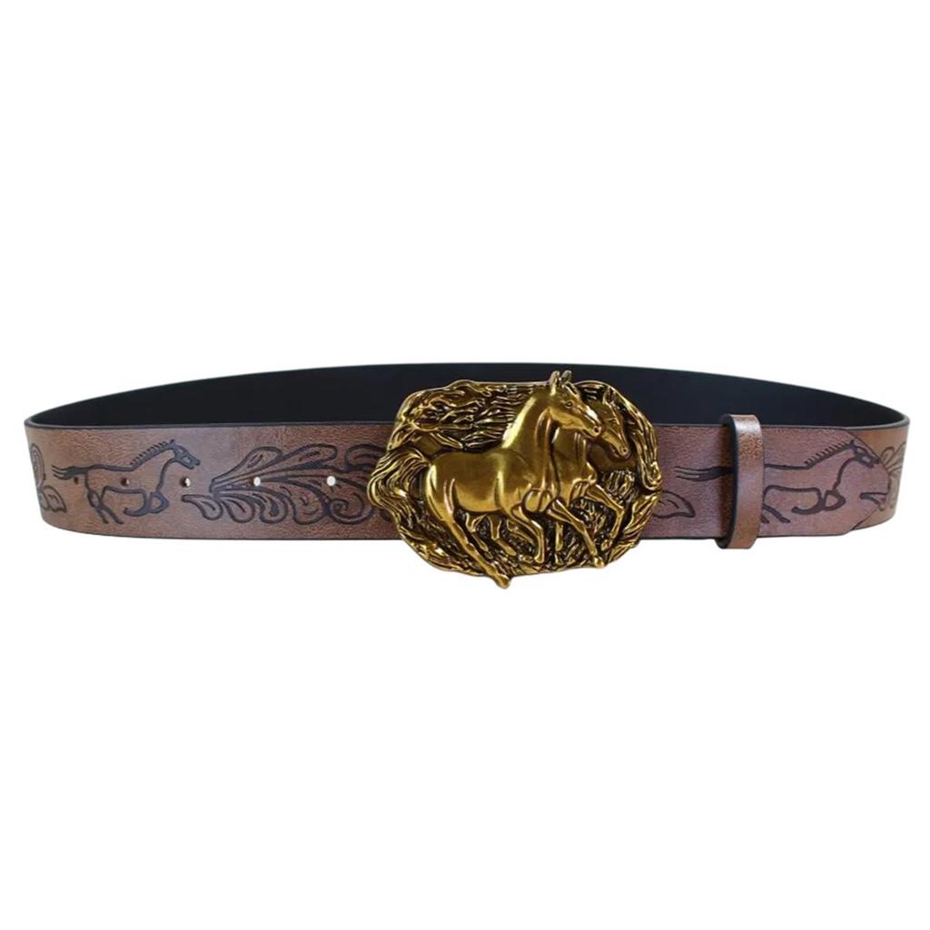 Waist Belt Punk Chain for Cowboy Cowgirl Carved Horse Buckle Retro Floral Buckle Waist Chain Sexy Belt
