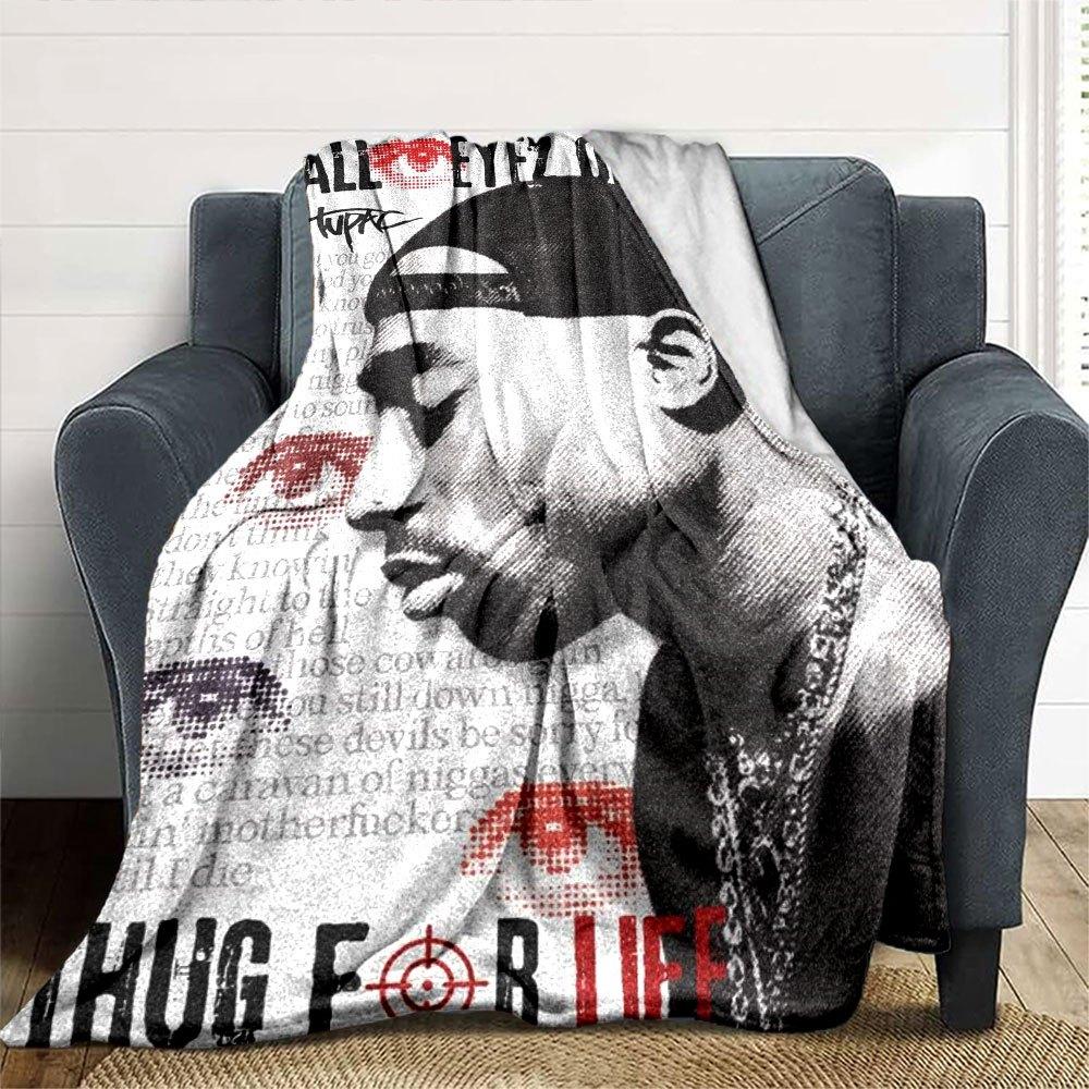 1 st 2Pac Hip Hop Filt Mjuk Lättviktig Alla Säsonger Mångsidig Pläd för Soffa, Säng, Kontor & Picknickar, Fransk Stil med Ikonisk Albumkonst & Citat