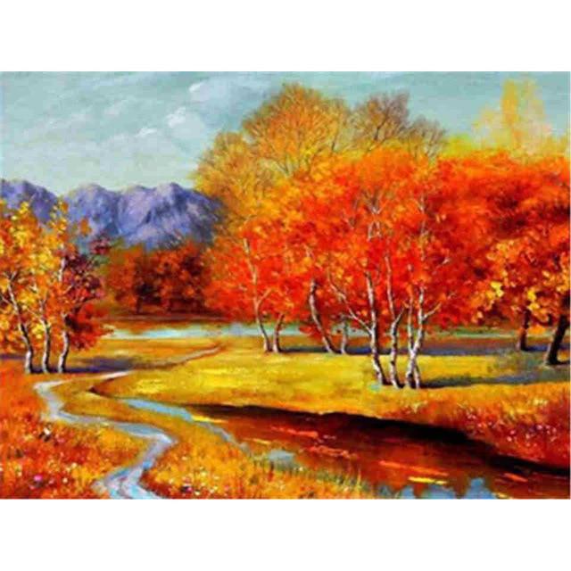 Pictură cu diamant 5D DIY, peisaj, copac de toamnă, broderie cu diamante, peisaj, imagine cu strasuri