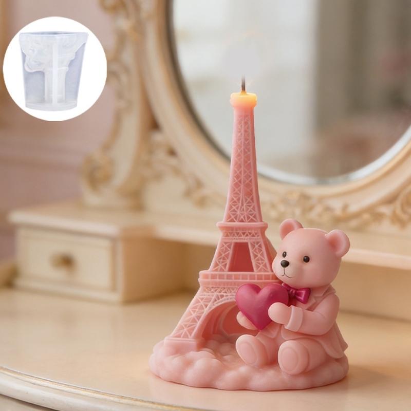 Moldes de Silicone para Velas Urso Amor Torre Resistente ao Calor Fácil Desmoldagem Para Fazer Velas Sabão Presente Dia dos Namorados