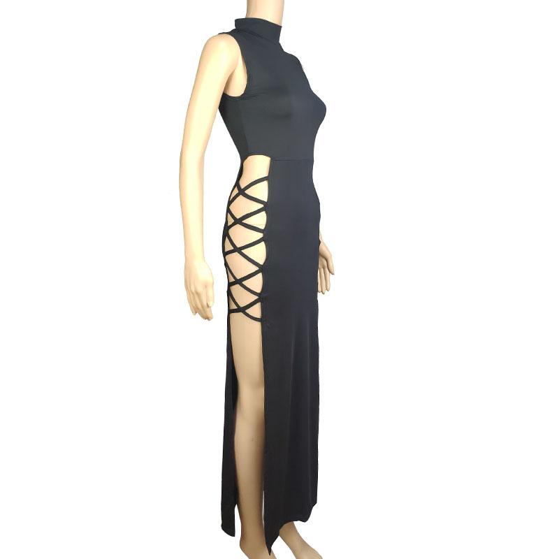 European and American sexy vest skirt sexy high split strap dress women s long dress S