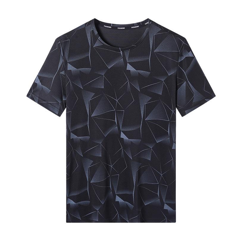 Large Size Men's Sports and Leisure T-shirt Summer Ice Silk Thin Short-sleeved Quick-drying Ice Casual Top T-shirt Men's