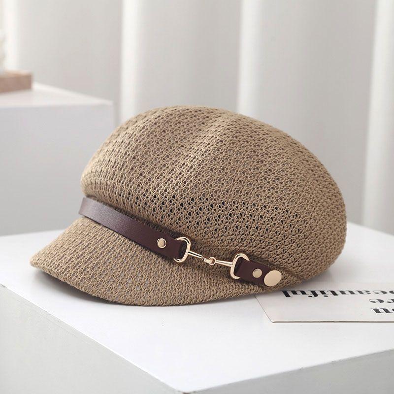 

Hollow Out Breathable Beret Hat for Women Sun Protection Korean Style Spring Summer Versatile Outdoor Daily Wear Artist Visor XS（old） хаки