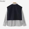 ZANZEA Women Casual Long Sleeve Stripe Print Patchwork Blouse
