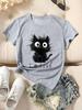 2025 New Cute Cat Print Short Unisex T-shirt for Women Casual Round Neck T-shirts