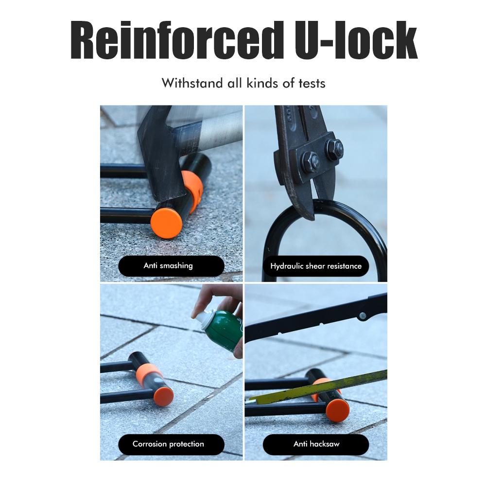 Bike U Lock with Anti Theft Steel Cable Bike Lock Mounting Bracket for Road Bike Mountain Bike Electric Bike Folding
