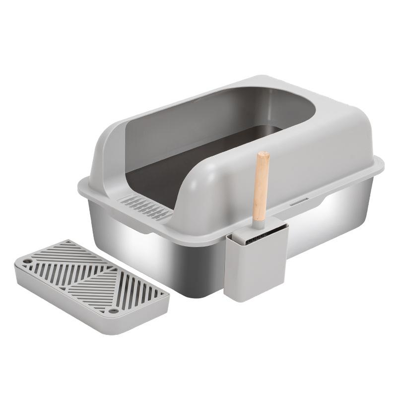 

Enclosed Stainless Steel Cat Litter Box with Lid Big Cats Metal Litter Pan Tray with High Wall Sides Enclosure Anti-Leakage