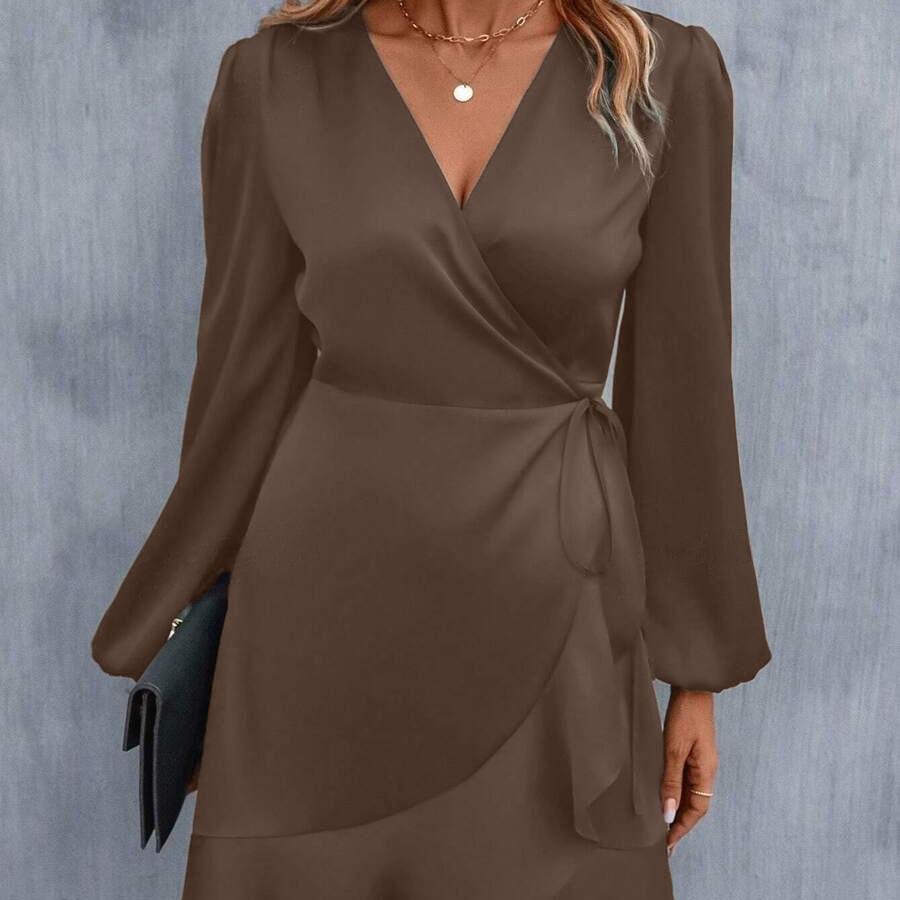 

Платье с V-образным вырезом, атласная талия, низкий вырез, повседневная юбка средней длины XXL