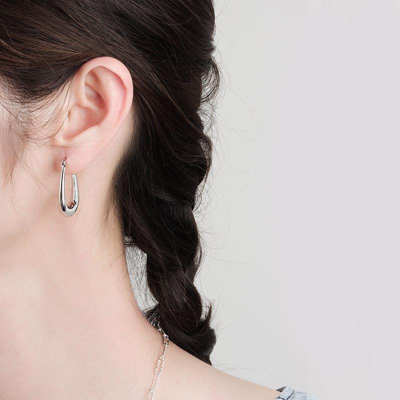 French Minimalist Gold U Shaped Hoop Earrings Water Drop Thick Circle Ear Studs Fashion Jewelry For Women