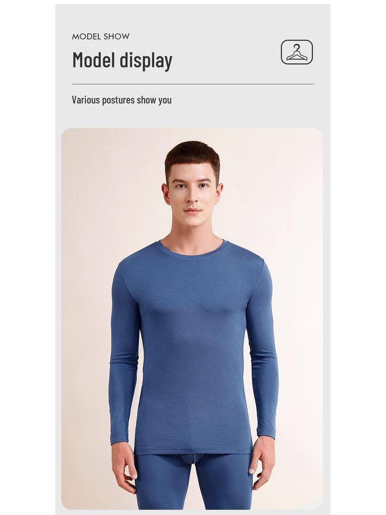 Men's Slim Fit Modal Thermal Suit – Lightweight Round-Neck Long Sleeve Top and Pants for Autumn/Winter