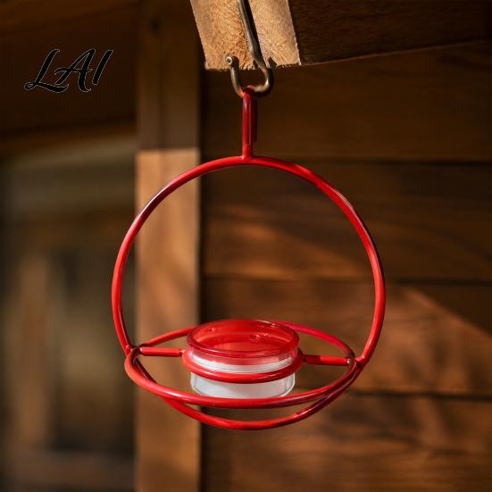 Backyard Bird Watching Supplies Metal Hanging Hummingbird Feeders for Outdoors Feeder with Red Glass Durable Iron Bath Bowl & Perch Decorative