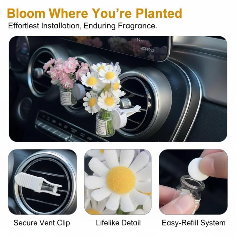 Car Center Console Air Outlet Simulated Flower Clips Ornaments Baby'S Breath Jasmine Vase For Girls Car Decorations