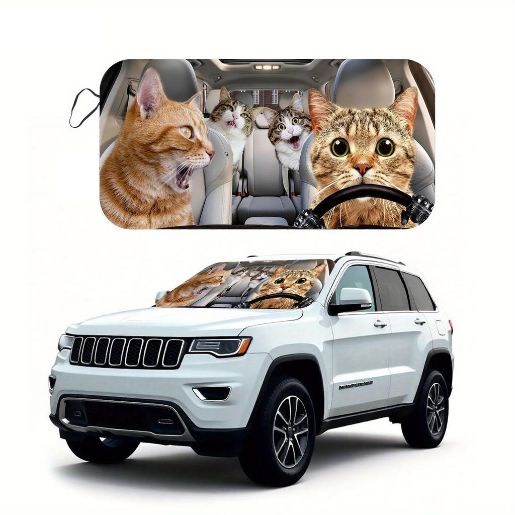 1Pcs Black Cat Pattern Windshield Sunshade UV Rays Heat Blocker Keeps Vehicle Cool Unique Design Fit Sedans SUVs Trucks RVs