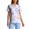 Women's Stretch Quick-Dry V-Neck Short Sleeve Workwear Top with Animal Print & Pockets