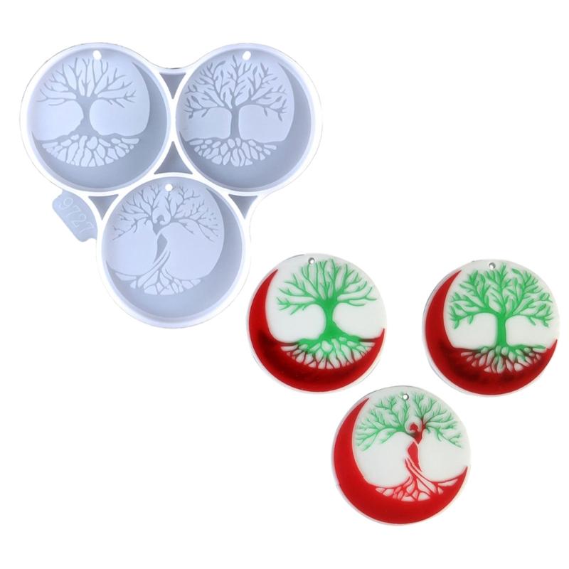 Versatile Silicone Casting Mold Epoxy Resin Mold Versatile Round Life Tree Keyring Case Mould Keychain Jewelry Moulds