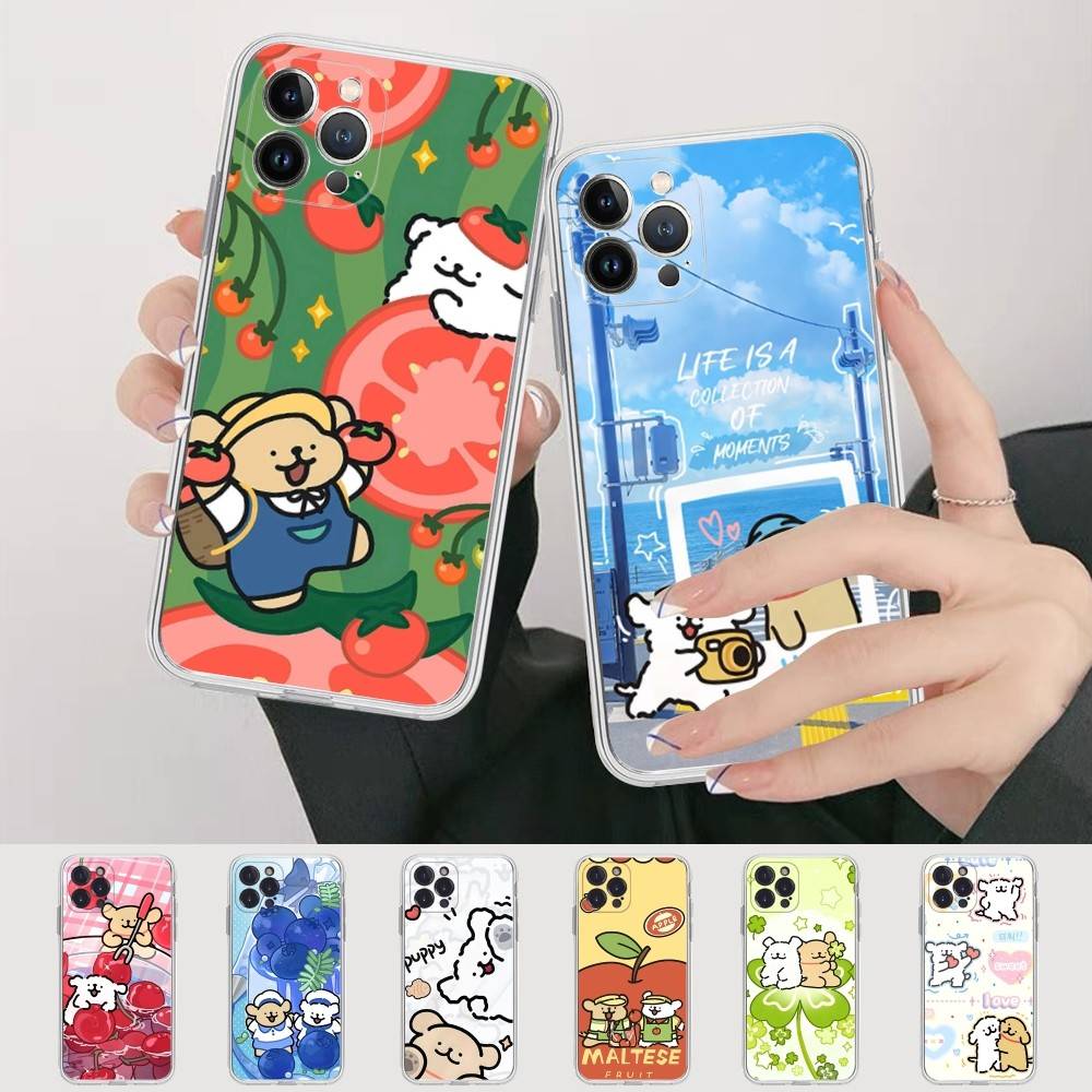 Maltese Cute Line Puppy Dog For IPhone 17 16 15 14 13 12 11 Pro Max Plus Transparent Soft TPU Phone Cover