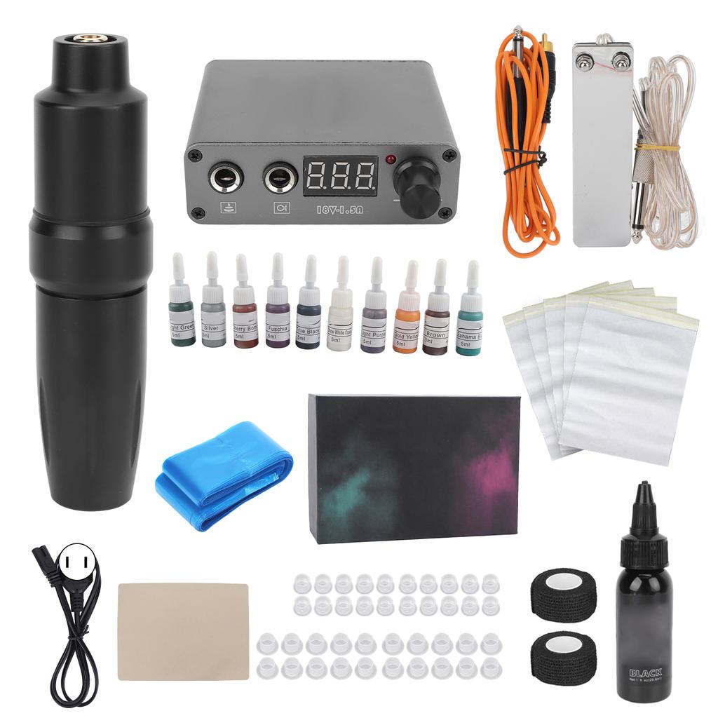 Rotary Tattoo Pen Kit Novice Power Supply Foot Pedal RCA Clip Cord Ink Cup Tattoo Machine Set (100‑)