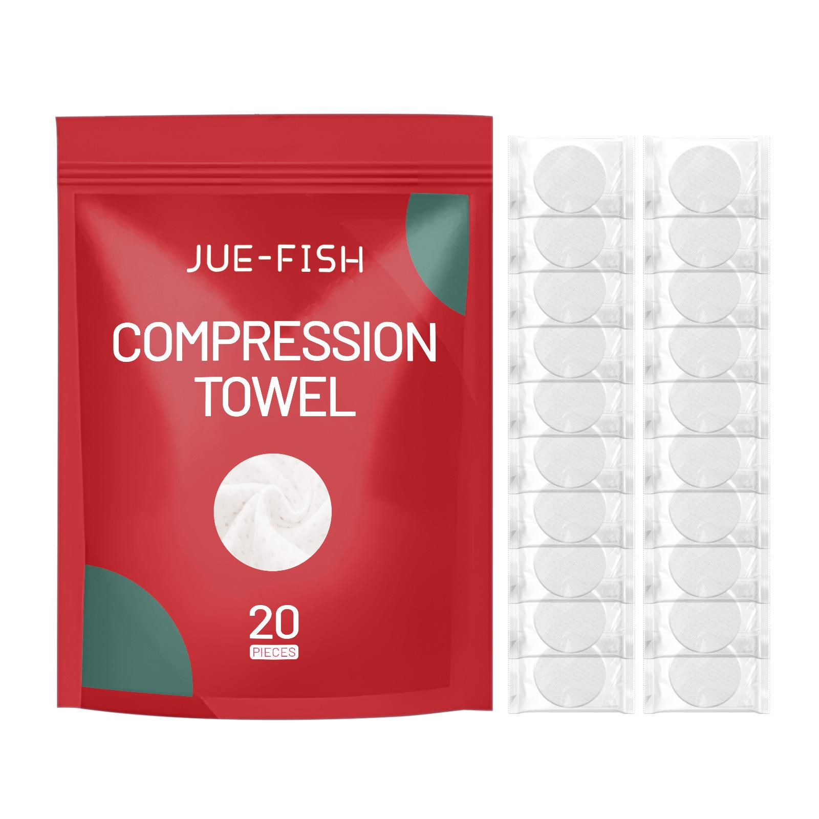 

JUE FISH Travel-Size Compressed Towels, Disposable & Portable, Large Pure Cotton for Dry/Wet Use