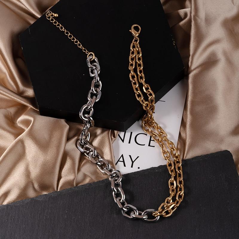 Gold Mixed Silver Color Asymmetric Chain Choker Necklace For Women Thick Chain Link Choker Necklaces Valentines Jewelry Gift