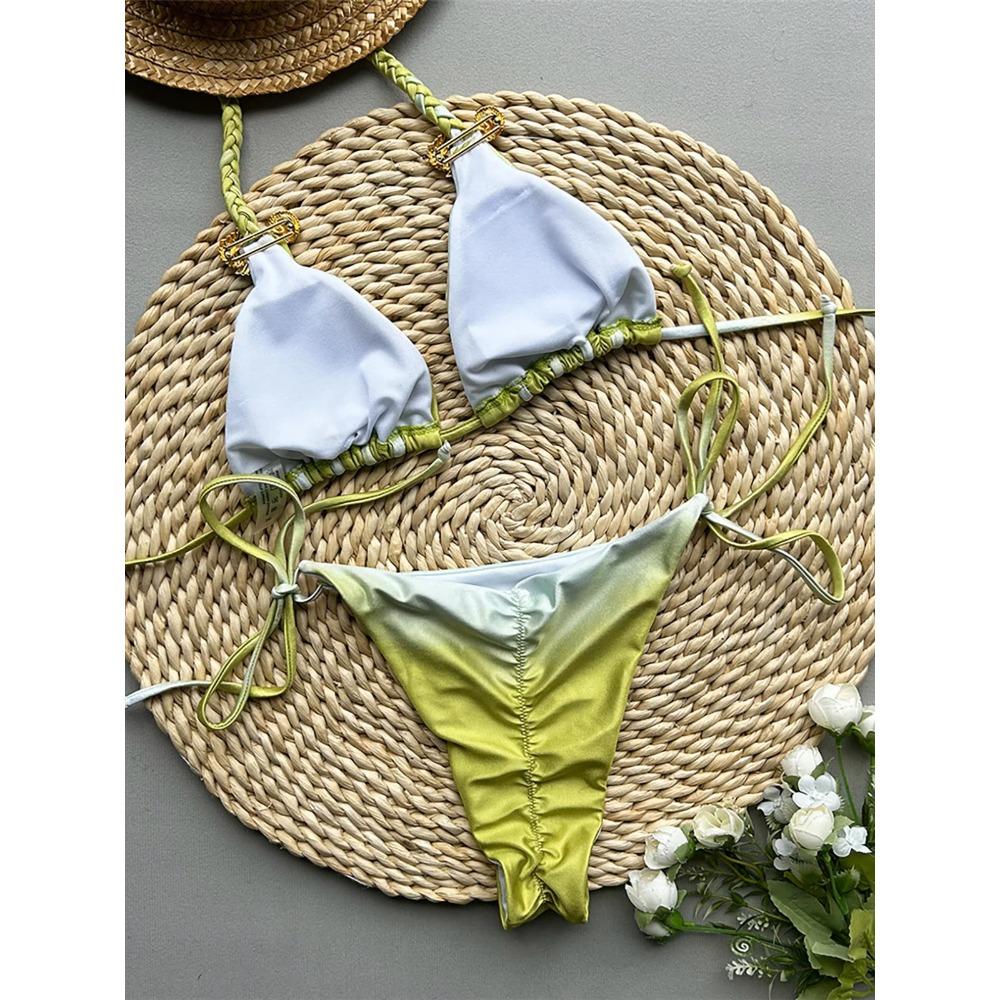 Halter Gradient Scrunch Butt Bikini Women Swimwear Female Swimsuit Two-pieces Bikini Set Padded Bather Bathing Suit Swim K6826